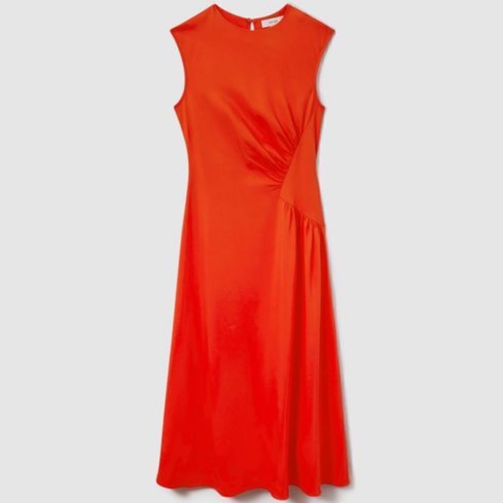 REISS STACEY RUCHED MIDI DRESS Orange Size 8 NWT - Picture 4 of 5
